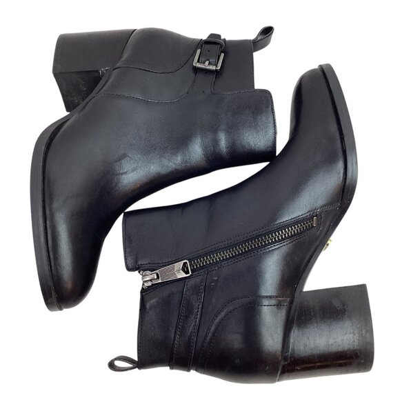 Lauren Ralph Lauren Genna Leather Ankle Boots Womens 7B Black Side Zipper & Buck - Picture 4 of 14